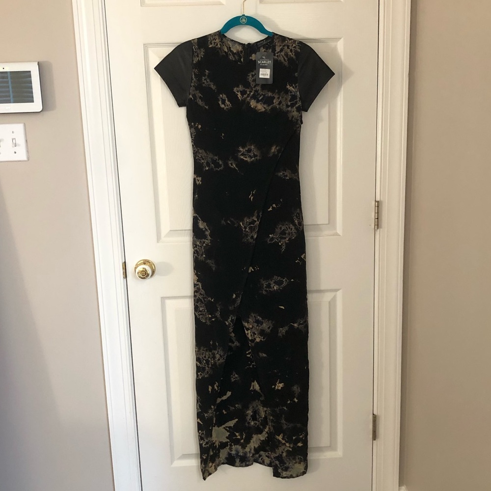 NWT Marble Galaxy Maxi dress leather sleeves